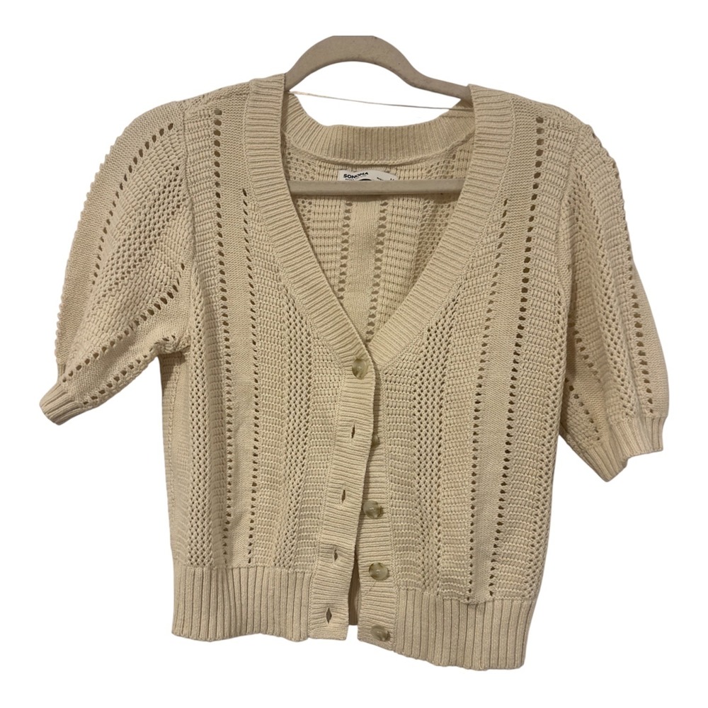 Sonoma Goods For Life Women Medium Chalk Hill Pointelle Knit Cardigan WS41S004RS